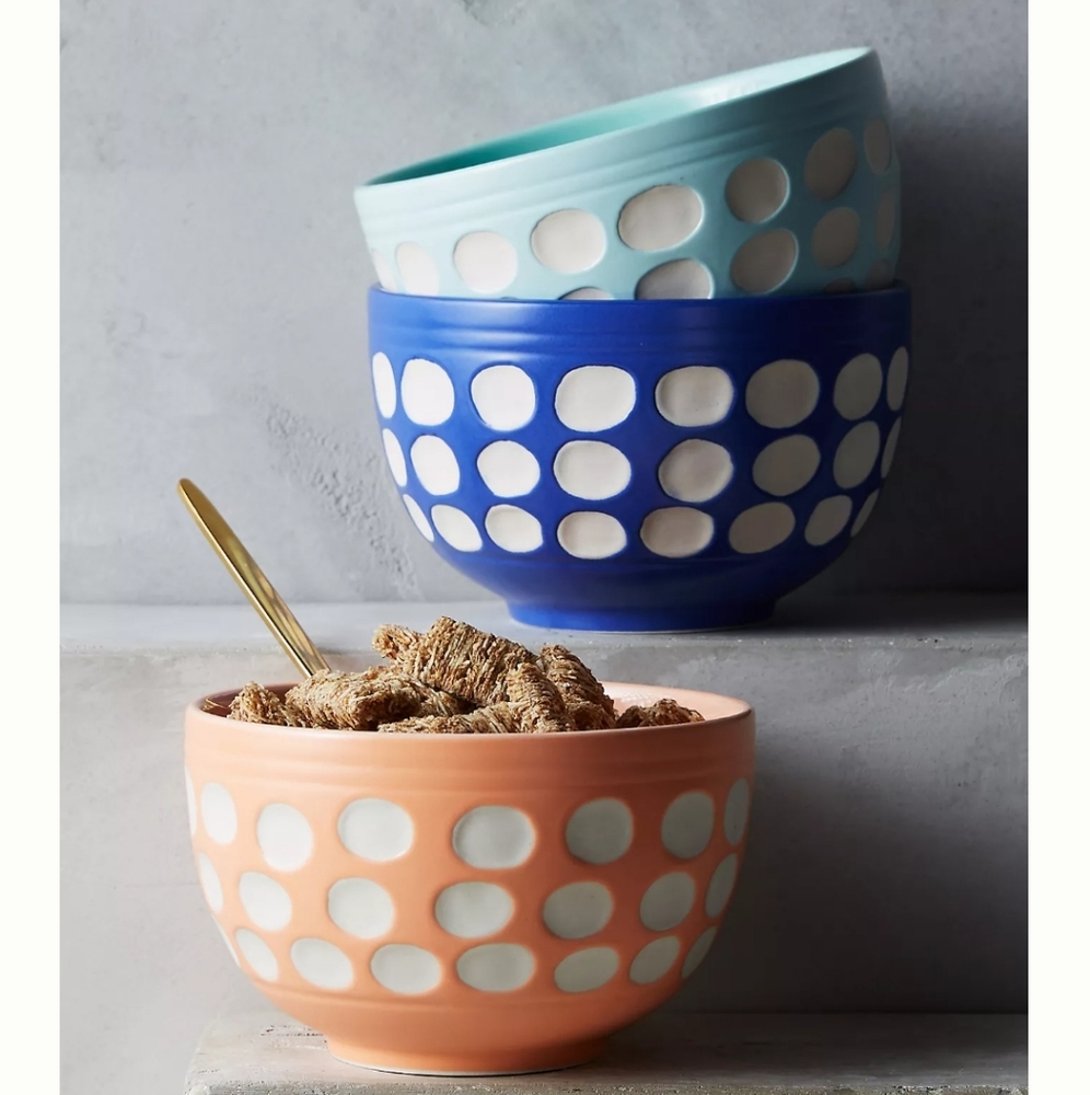 NIB Anthropologie Darling Dots Cereal Bowl - Peach - Picture 2 of 3